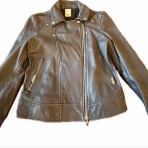 Baldwin Navy Leather Moto Jacket